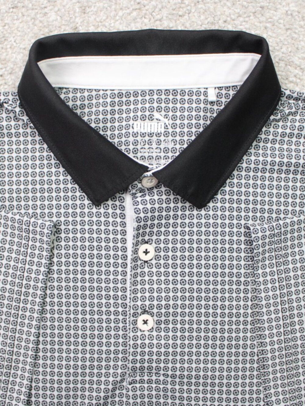 Puma Polo Shirt Men Large Black/White Geometric MATTR Circular Golf Short Sleeve